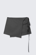 Dark Grey Melange - Strappy Mini Wrap Skirt - 4