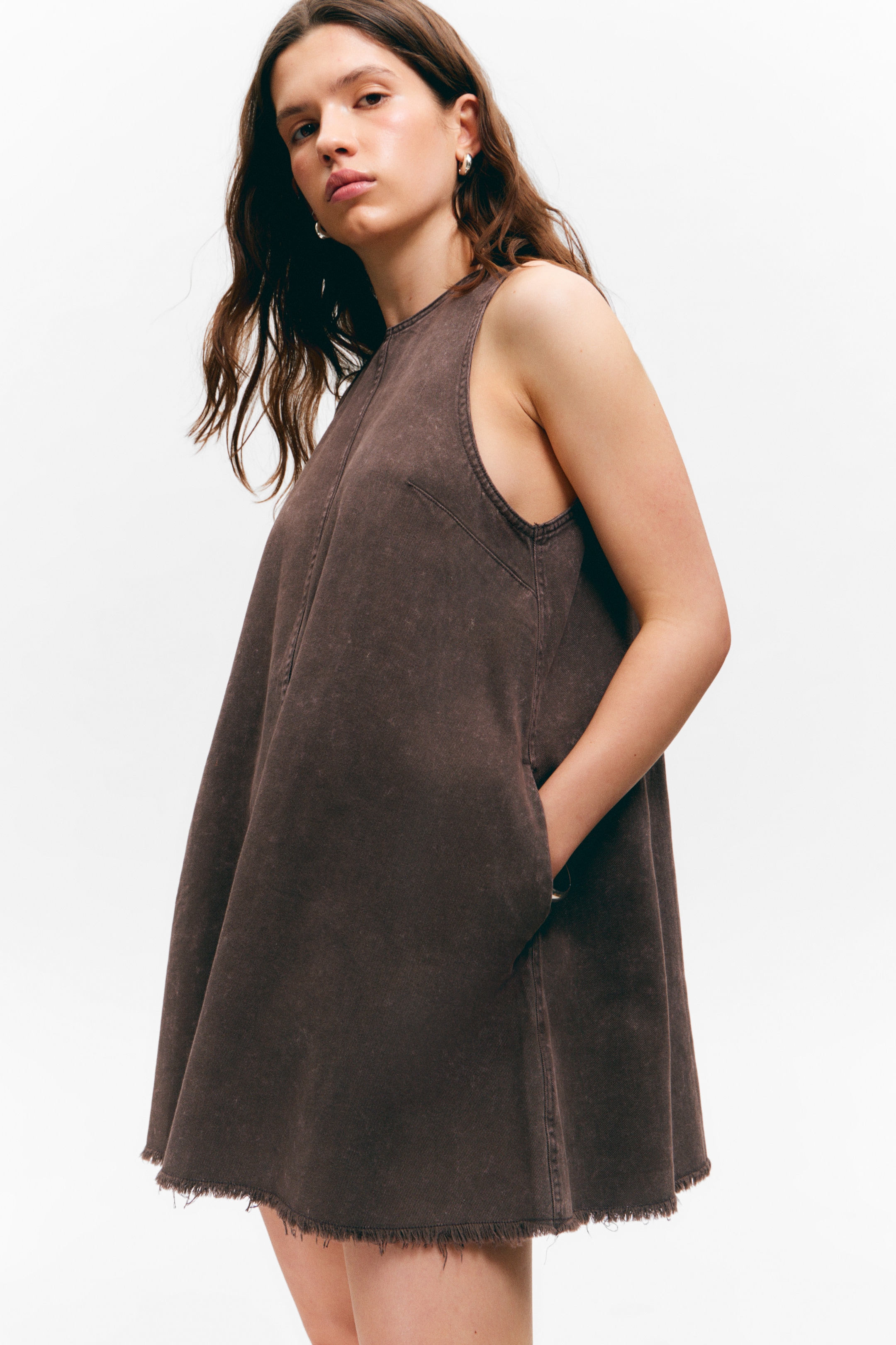 View larger image: Sleeveless Cotton Twill Mini Dress - Washed Dark Brown - Ladies | H&M GB 2