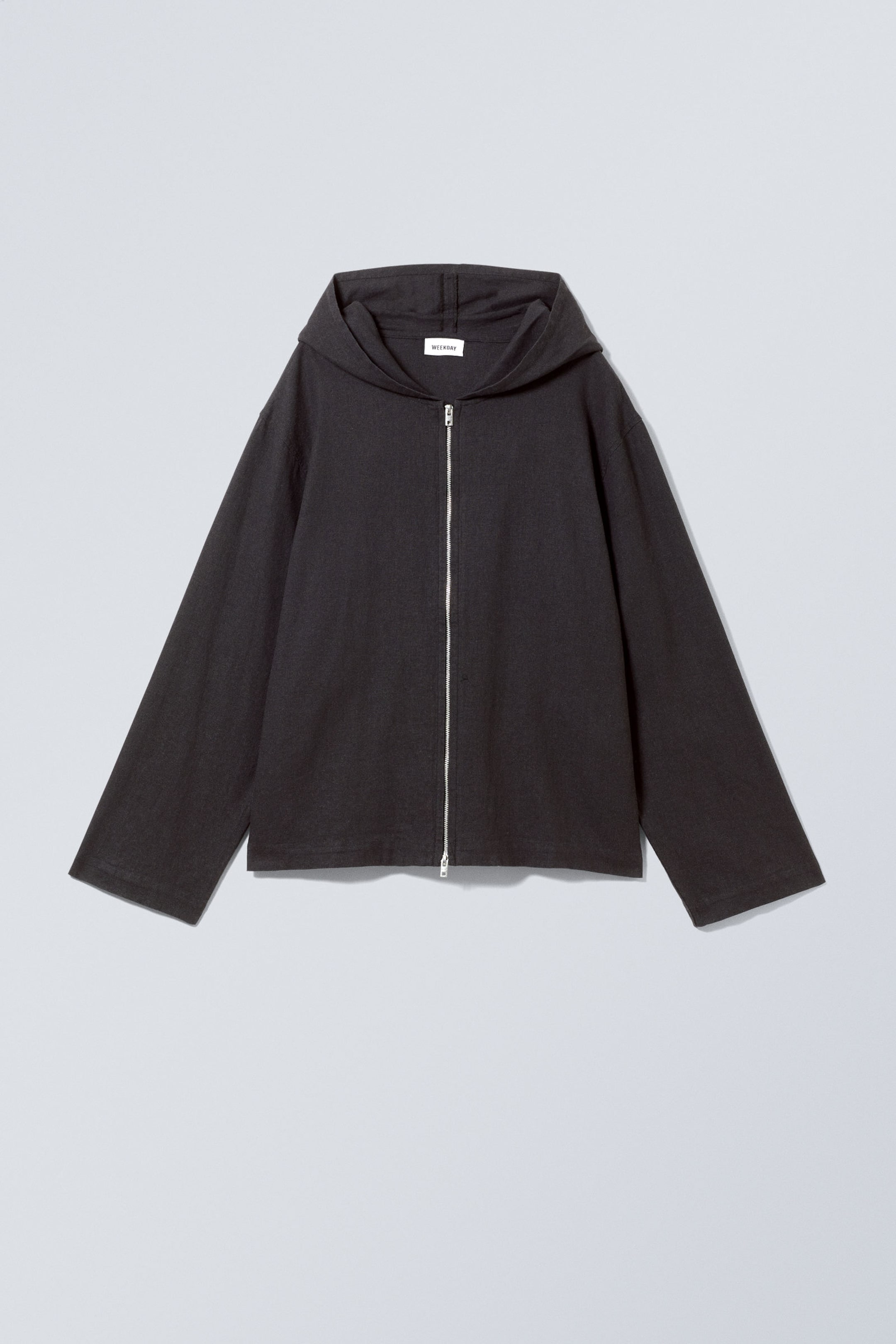 Dunkelgrau - Lockerer Zip-Hoodie aus Leinenmischung - 0