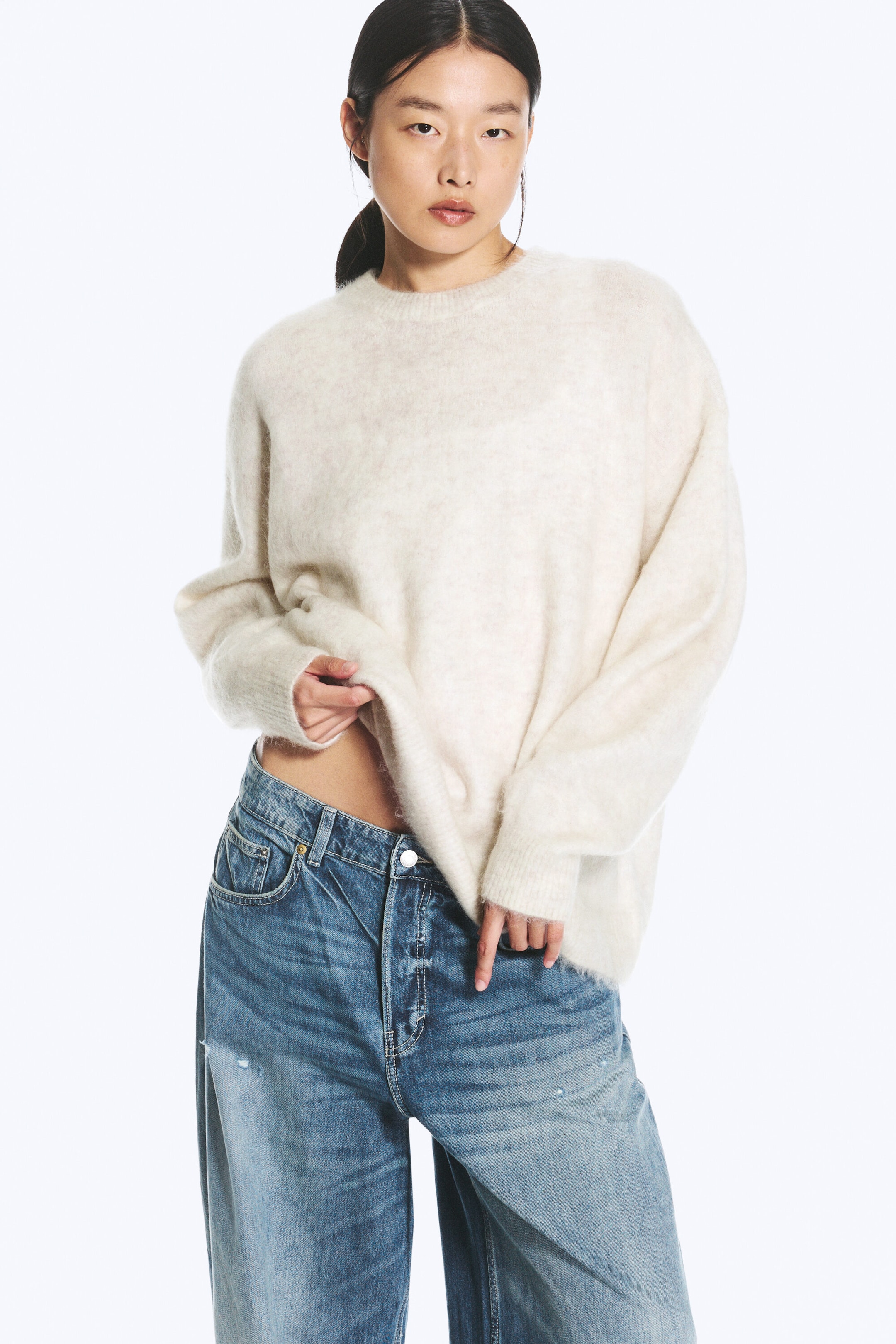 Off-white - Gestrickter Oversize-Pullover aus Mohair-Mix - 1