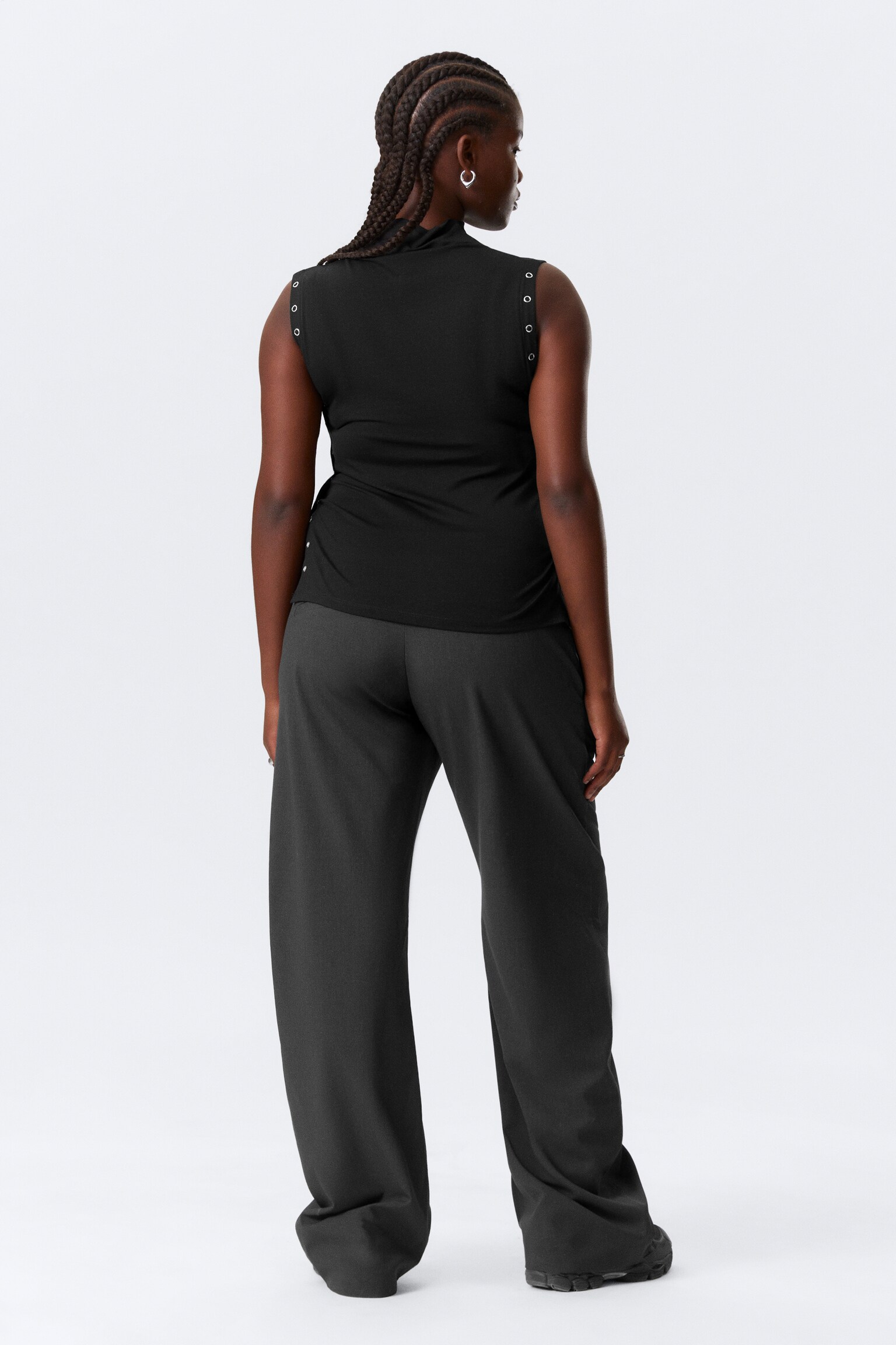 Fitted Snap-Button Mock-Neck Top - Black/White - 3