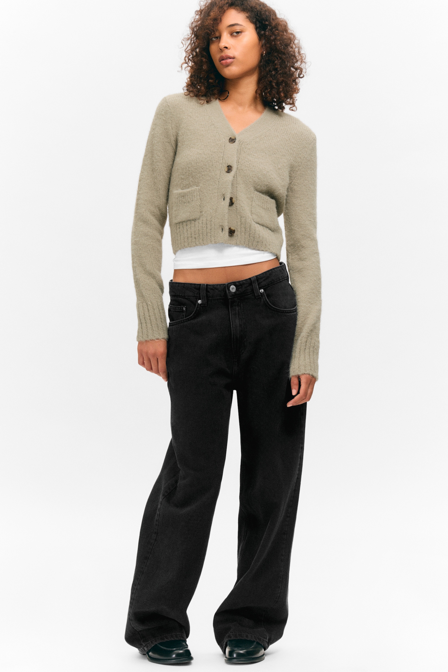 Ribbed V-Neck Cardigan - Dusty Mole/Light Dusty Pink - 3