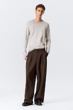 Dark Brown - Nate Loose Fit Pleated Suit Trousers - 0