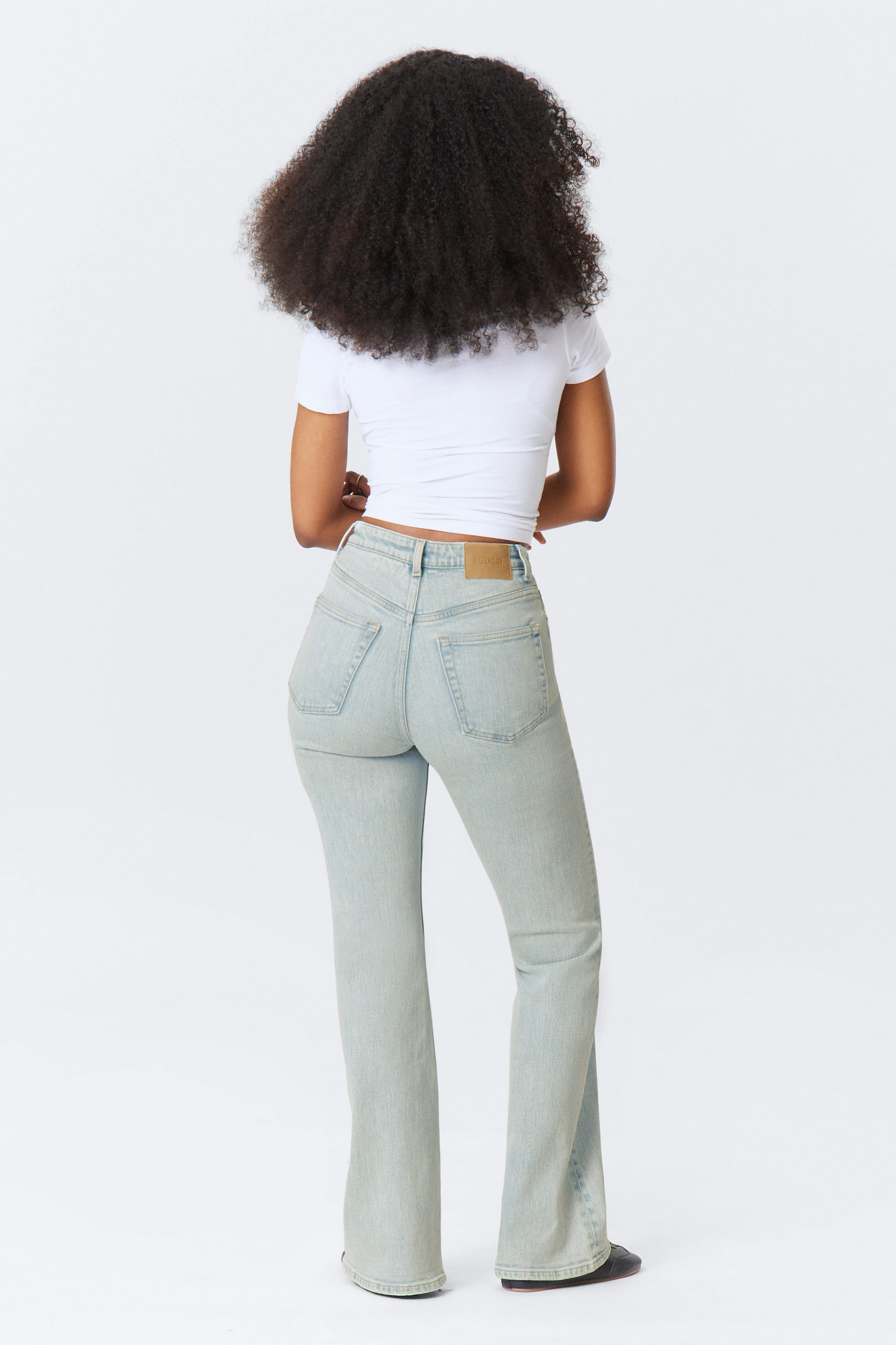 Snow Blue - Light Blue - Glow Curve High Waisted Regular Flared Leg Jeans - 4