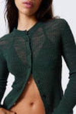 Dunkelgrün - Gerippter Cardigan mit schmaler Passform - 2