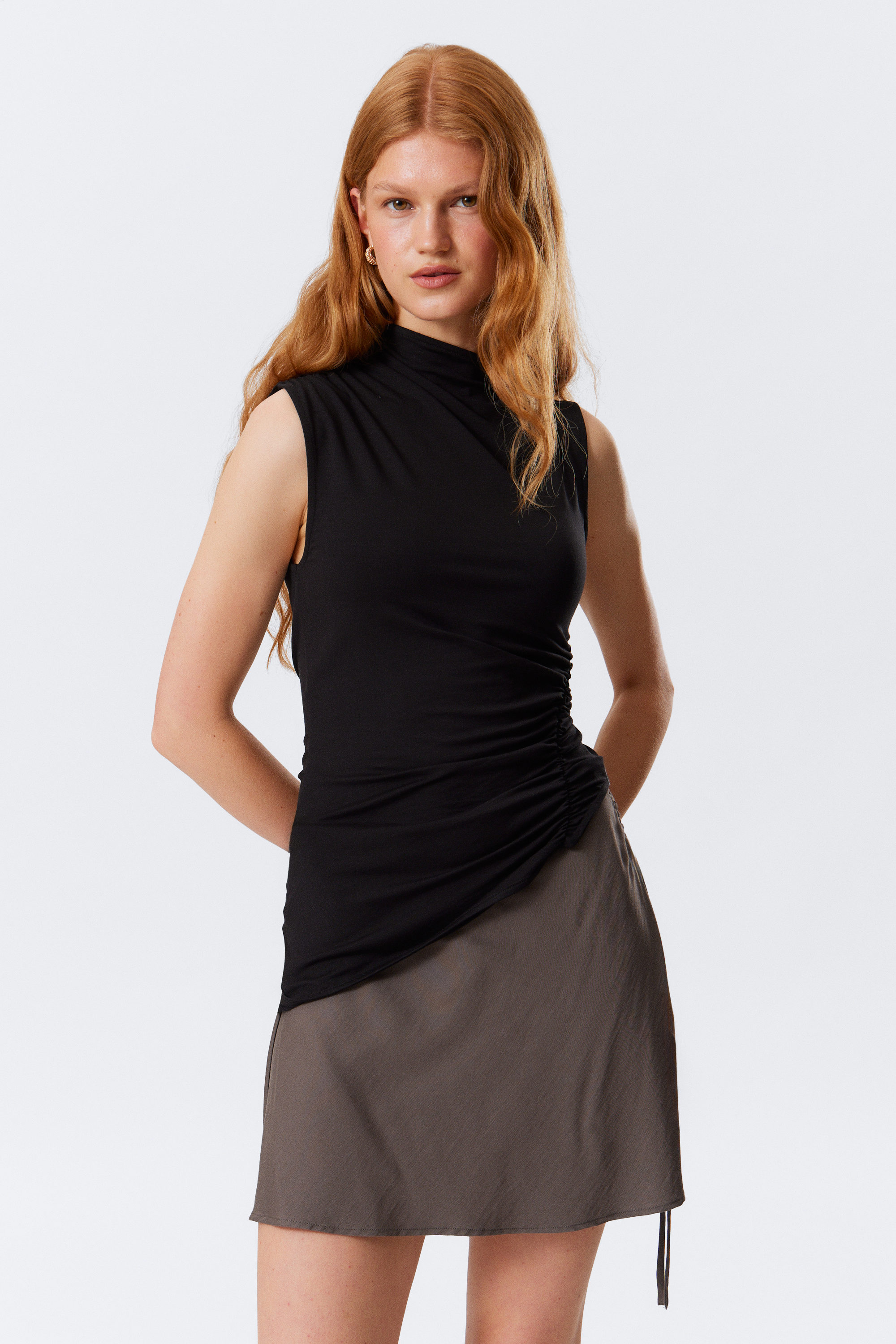 Black - Slim Fit Draped Lyocell Top - 1