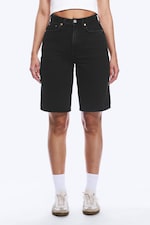 Tuned Black - Svart - Curve High Waisted Wide Leg Denim Shorts - 1