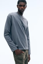 Dark Grey - Loose Boxy Long-Sleeved T-shirt - 0