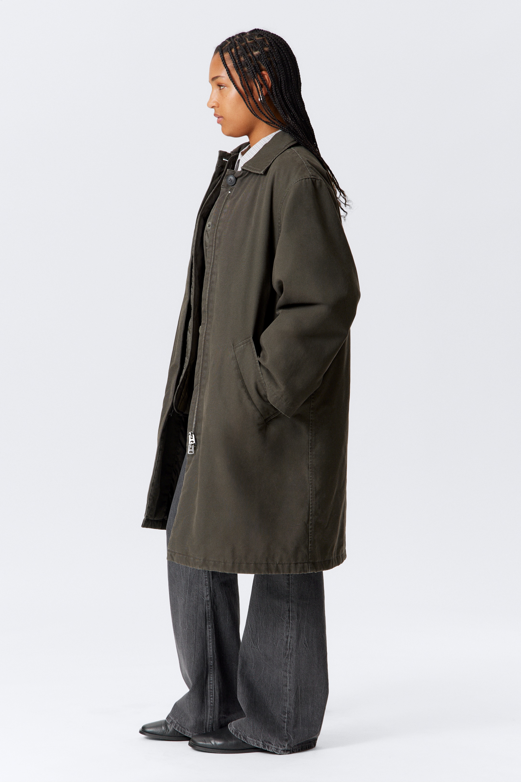 Ingrandisci l'immagine: Loose Fit Canvas Car Coat - Dark Grey - DONNA | H&M CH 3
