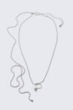 Silber - Lange Halskette mit Ring - 0