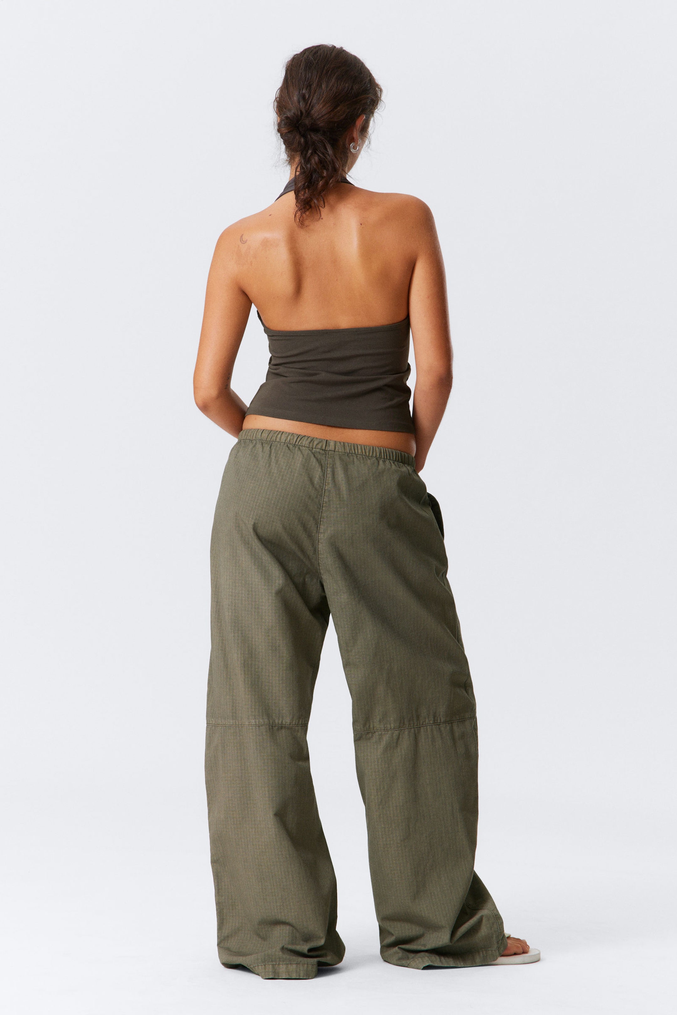 Khaki - Verwaschene Ripstop Hose mit lockerer Passform - 4