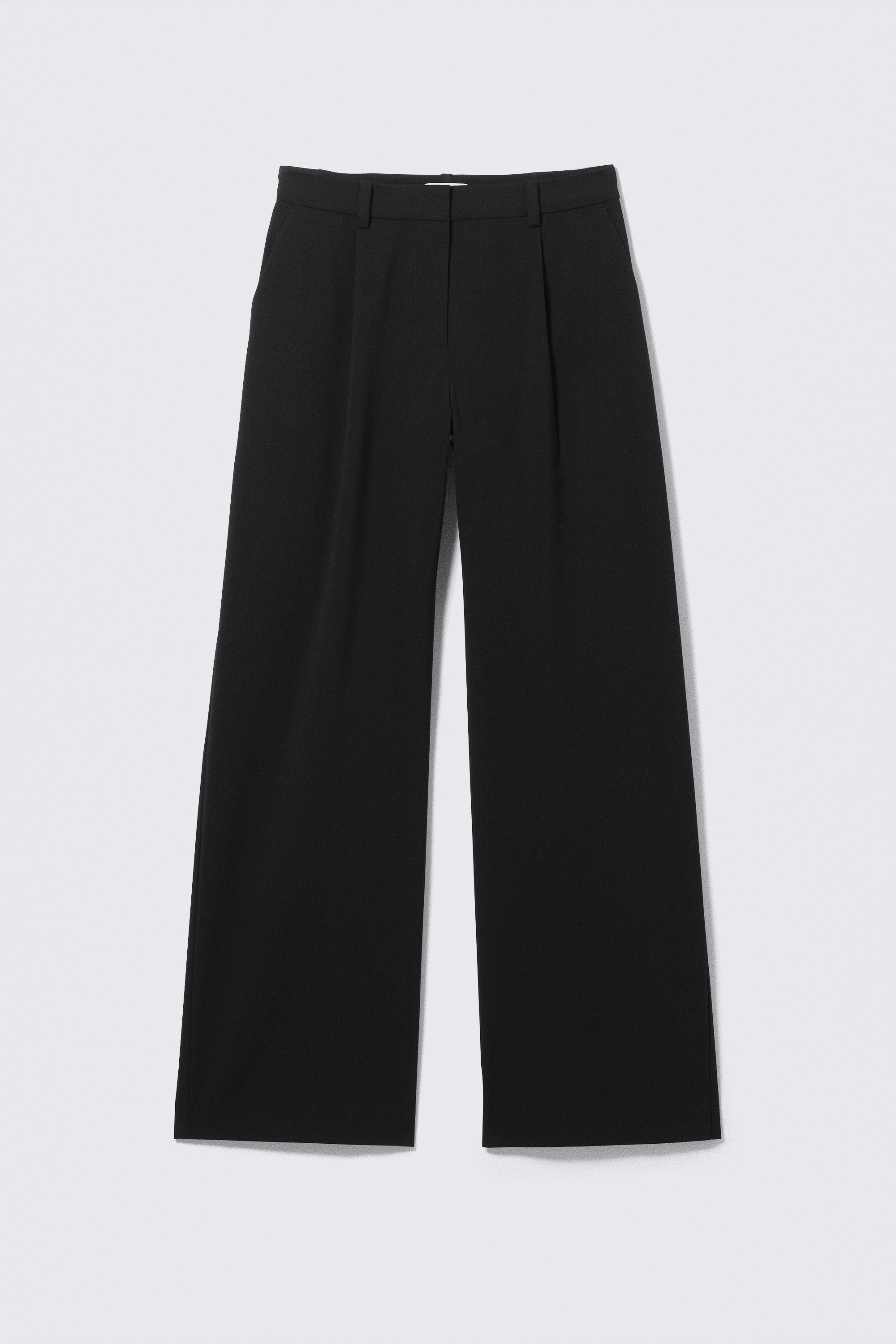 Relaxed Mid Rise Pleated Suiting Trousers - Black/Striped Dark Grey Melange