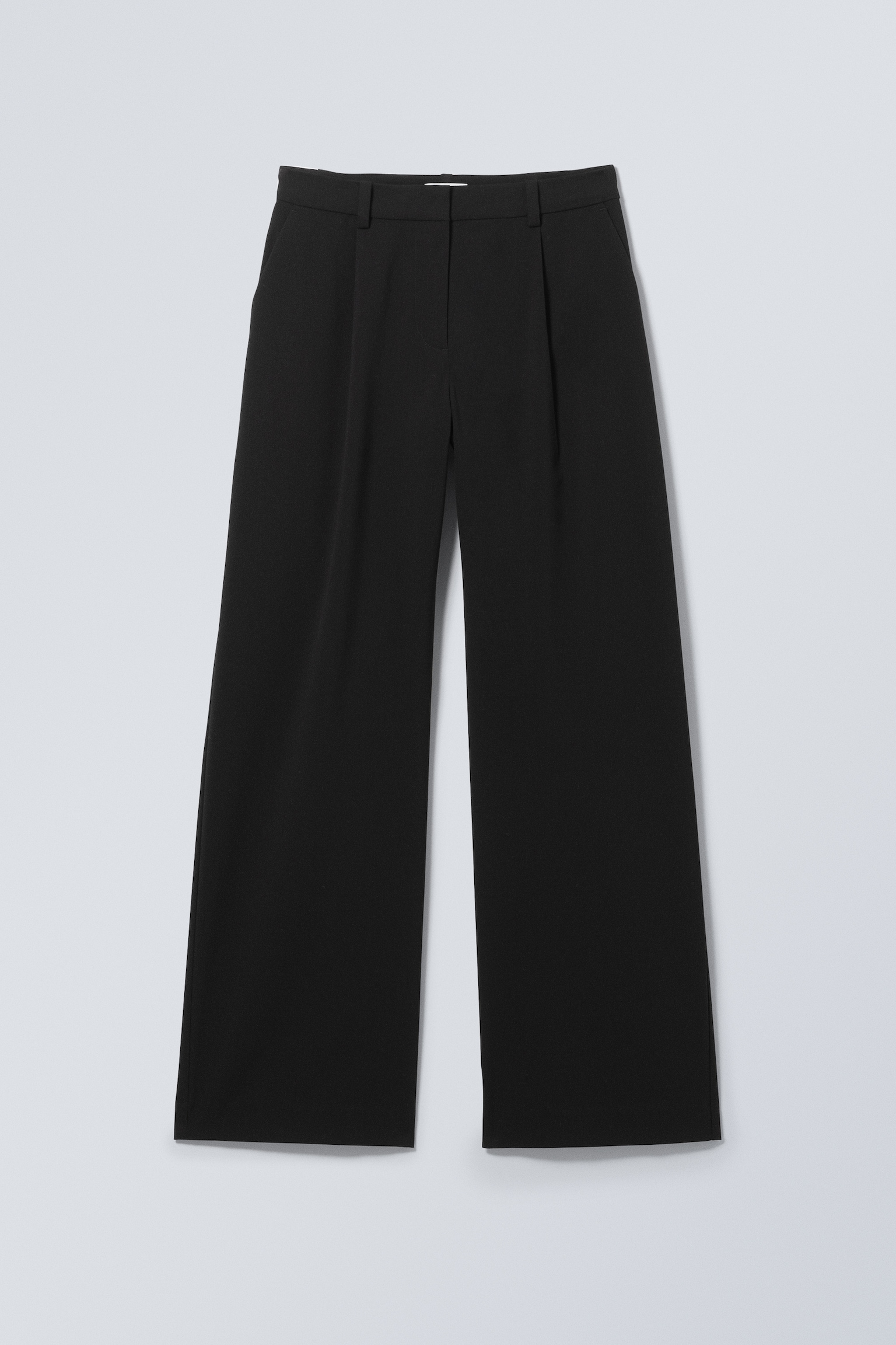 Relaxte pantalon met halfhoge taille en plooien - Zwart/Gestreept donkergrijs gemêleerd