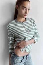 Striped Mint & White - Striped cardigan - 0