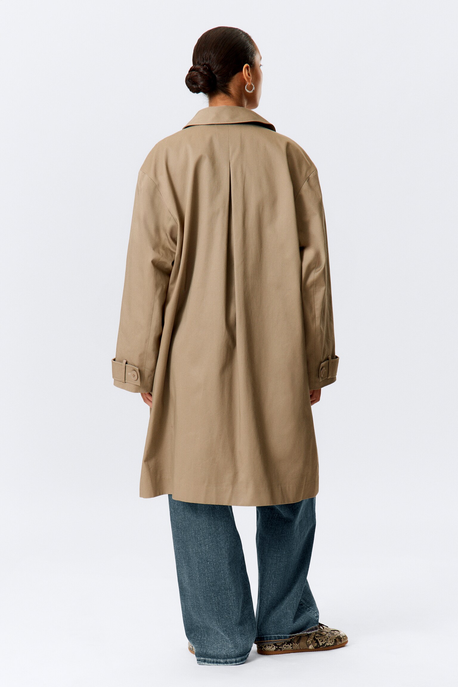 Manteau croisé décontracté - Taupe cendré/Beige/Gris à carreaux - 3
