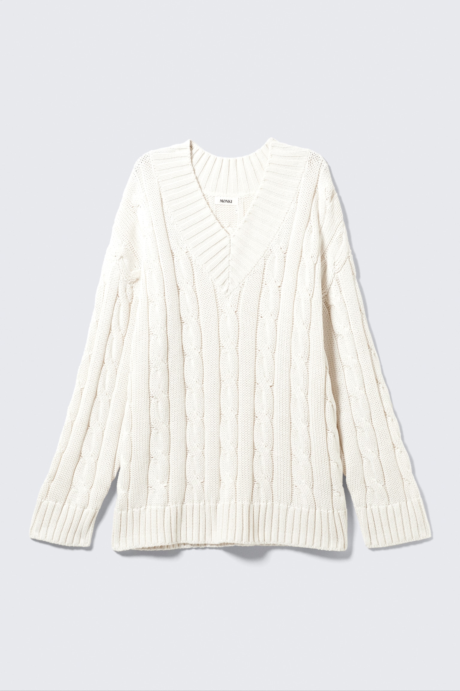 Zopfmusterpullover mit V-Ausschnitt - Weiß/Altrosa - 2