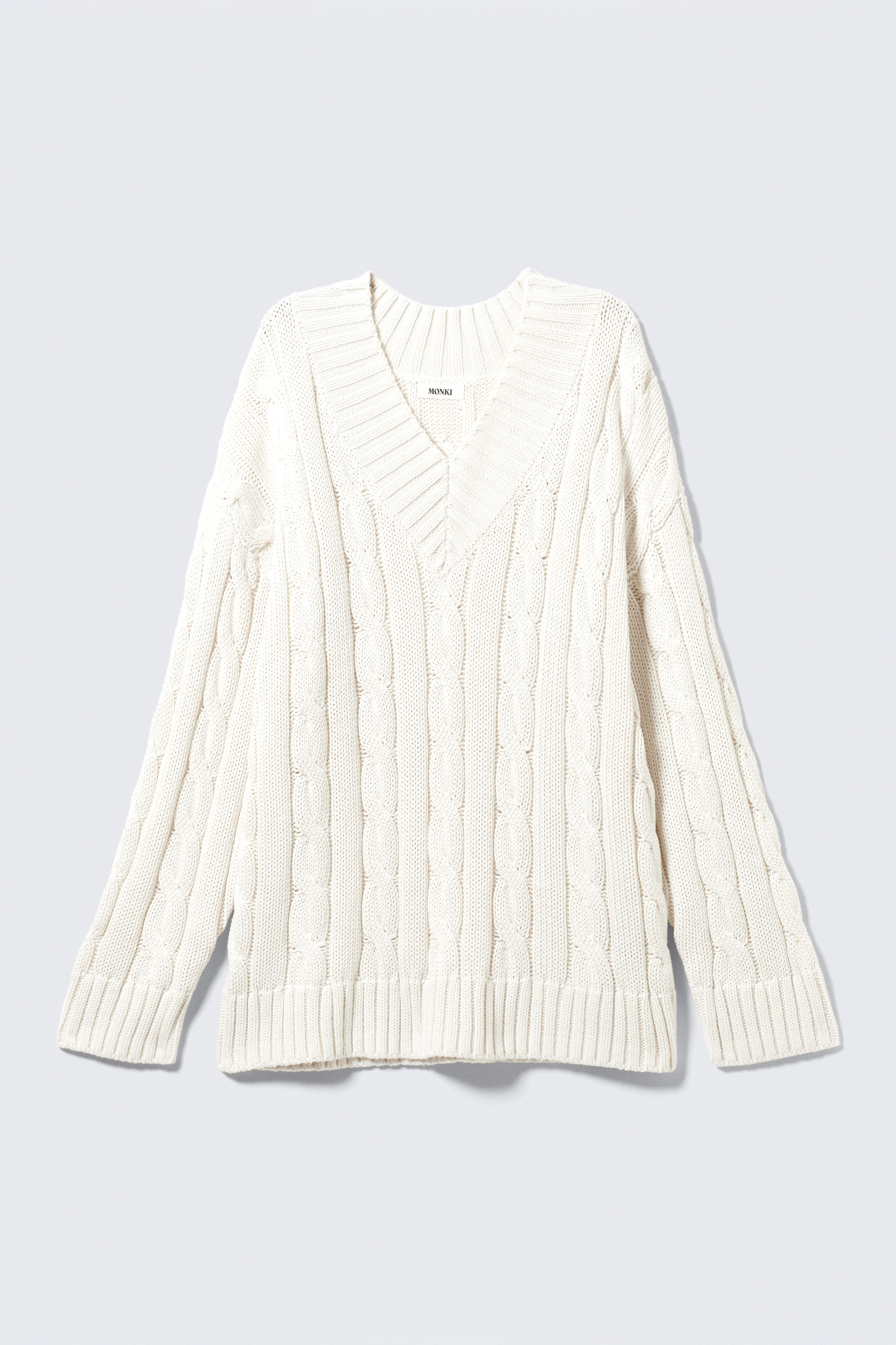 cable knit v-neck sweater - White | Monki WW