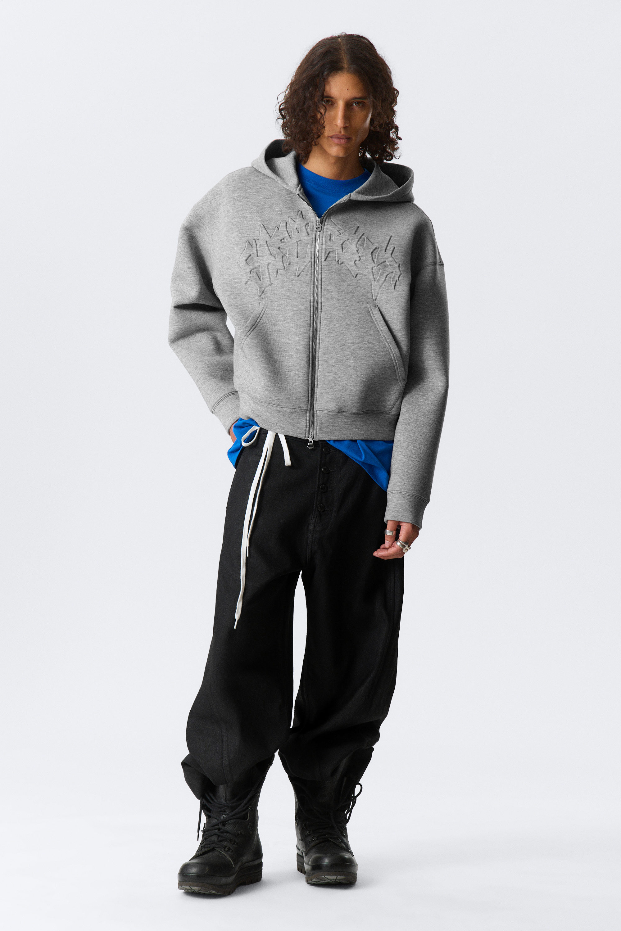 Grey Melange - Stardust - Simon Graphic Scuba Zip Hoodie - 1