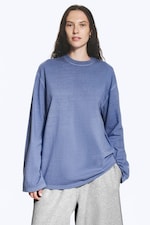 Verwaschenes Taubenblau - Oversized-T-Shirt mit langen Ärmeln - 0