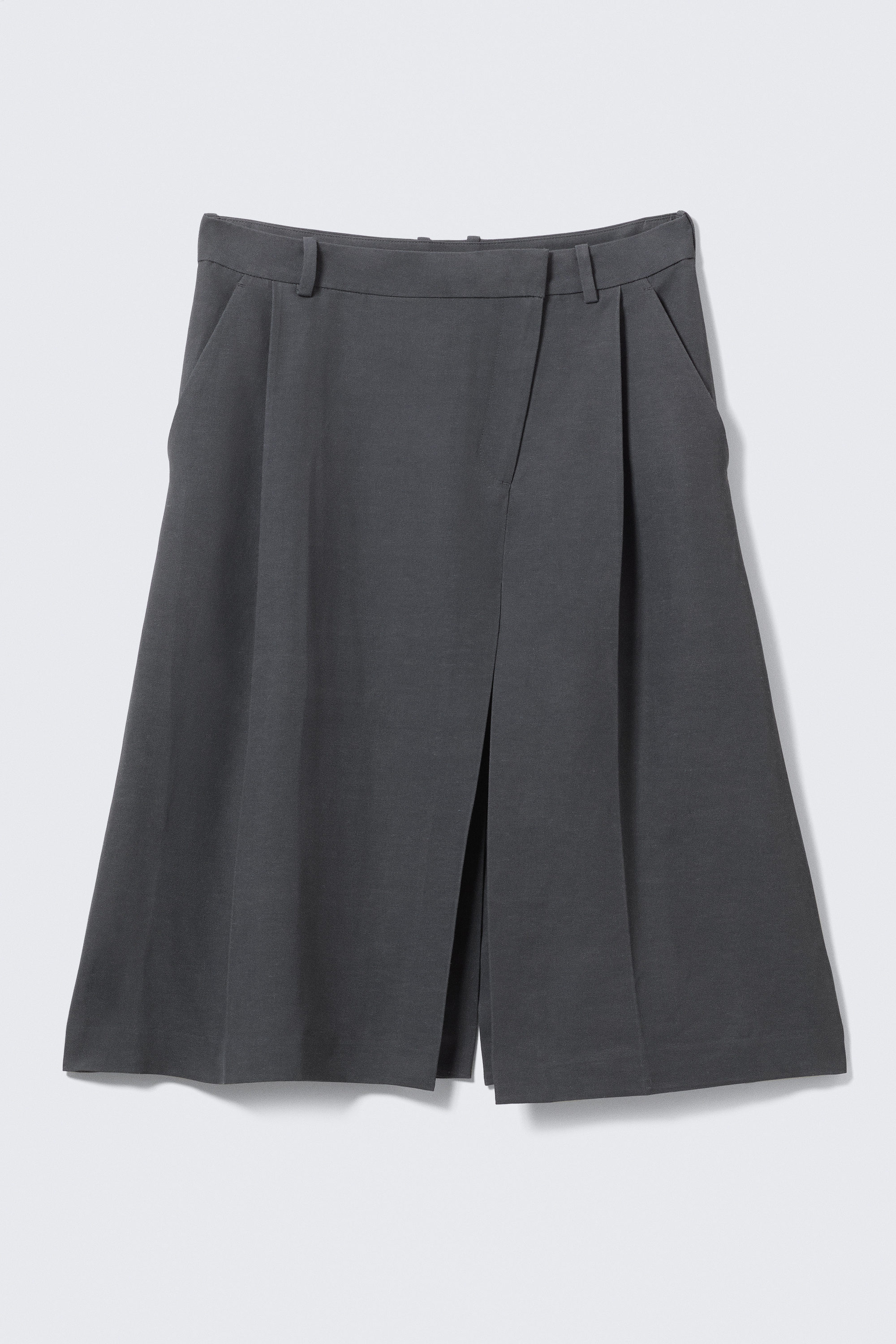 Dark Grey - Asymmetric Linen-Blend Suiting Skirt - 5
