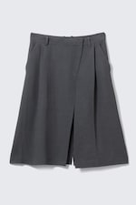 Dark Grey - Asymmetric Linen-Blend Suiting Skirt - 5