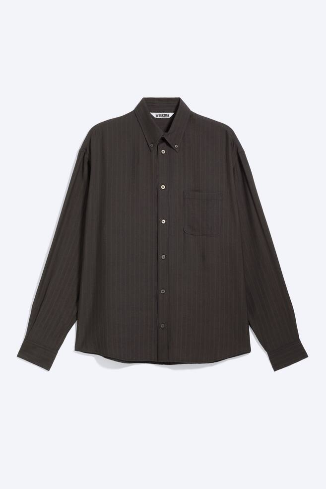 Loose Long-Sleeved Button-Down Shirt - Striped Black - 1