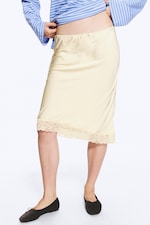 Light Dusty Beige - Satin Lace Midi Skirt - 2
