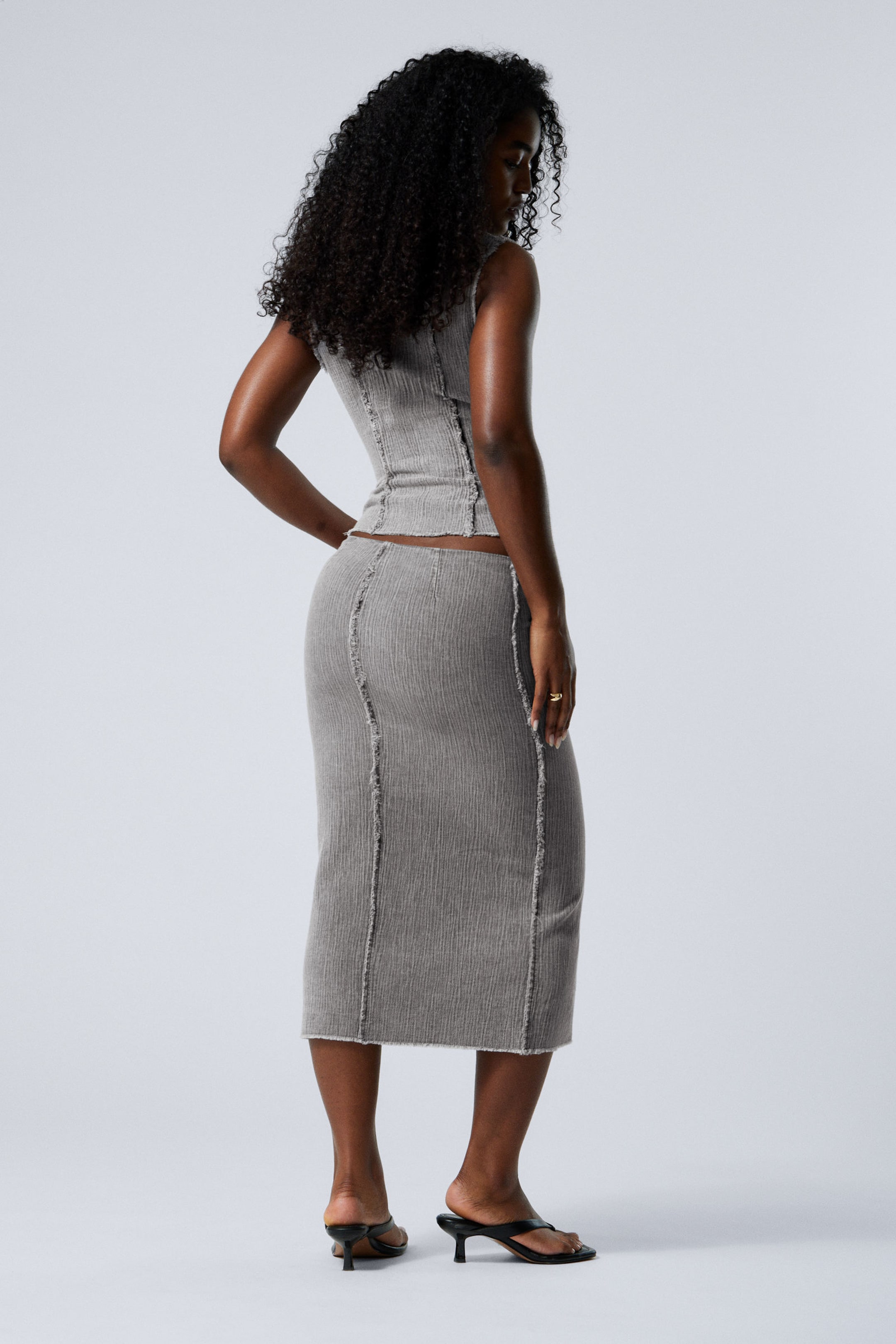 Washed Grey - Slim Midi-length Pencil Skirt - 3