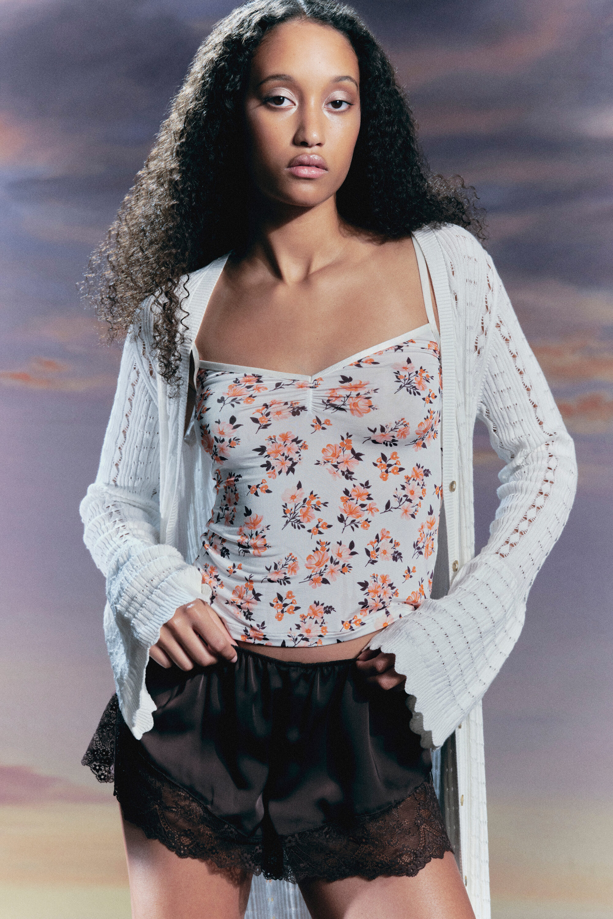 v-neck strap top - White - Floral | Monki EU