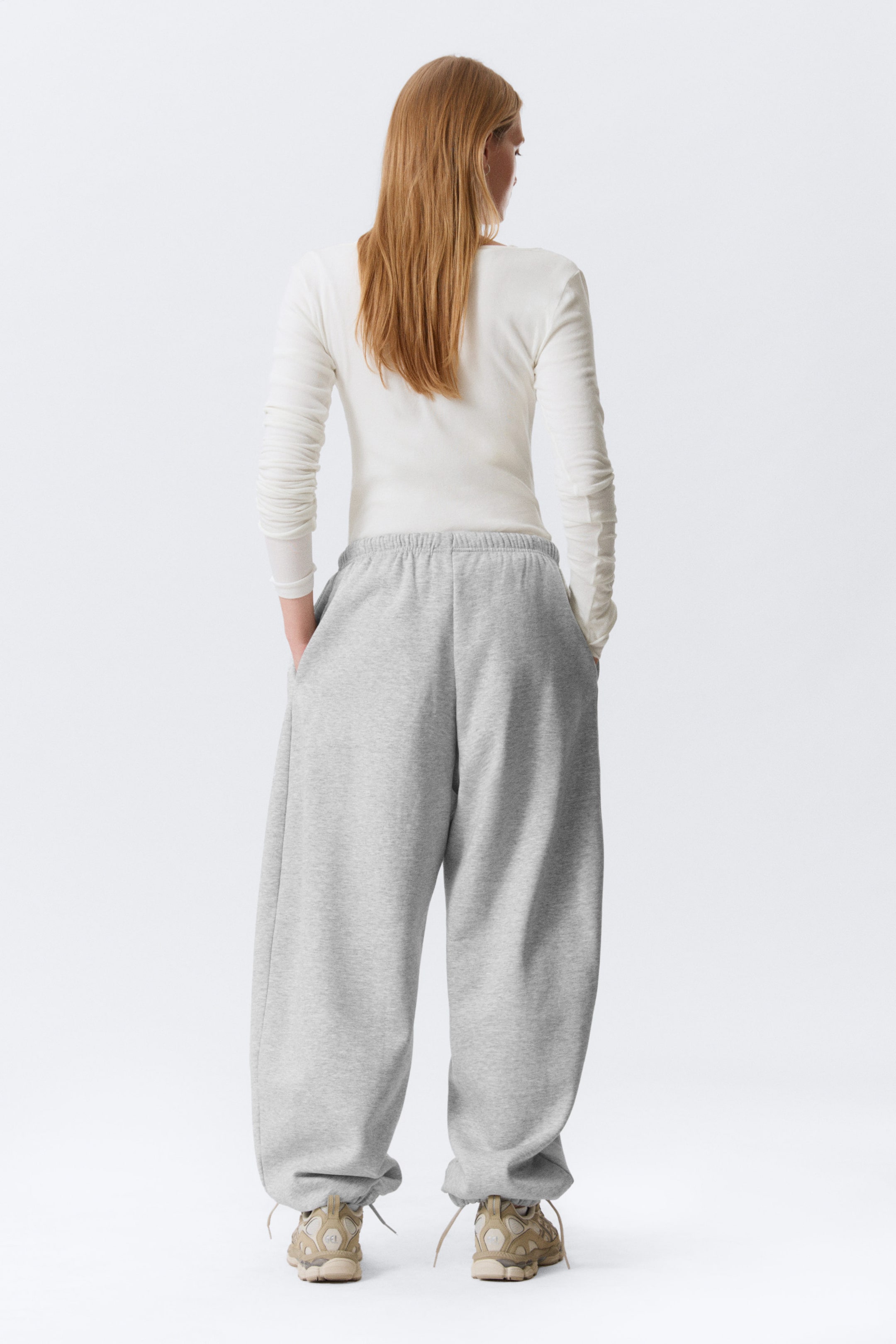 Gråmelerad - Sweatpants med lös passform i kraftig bomull - 3