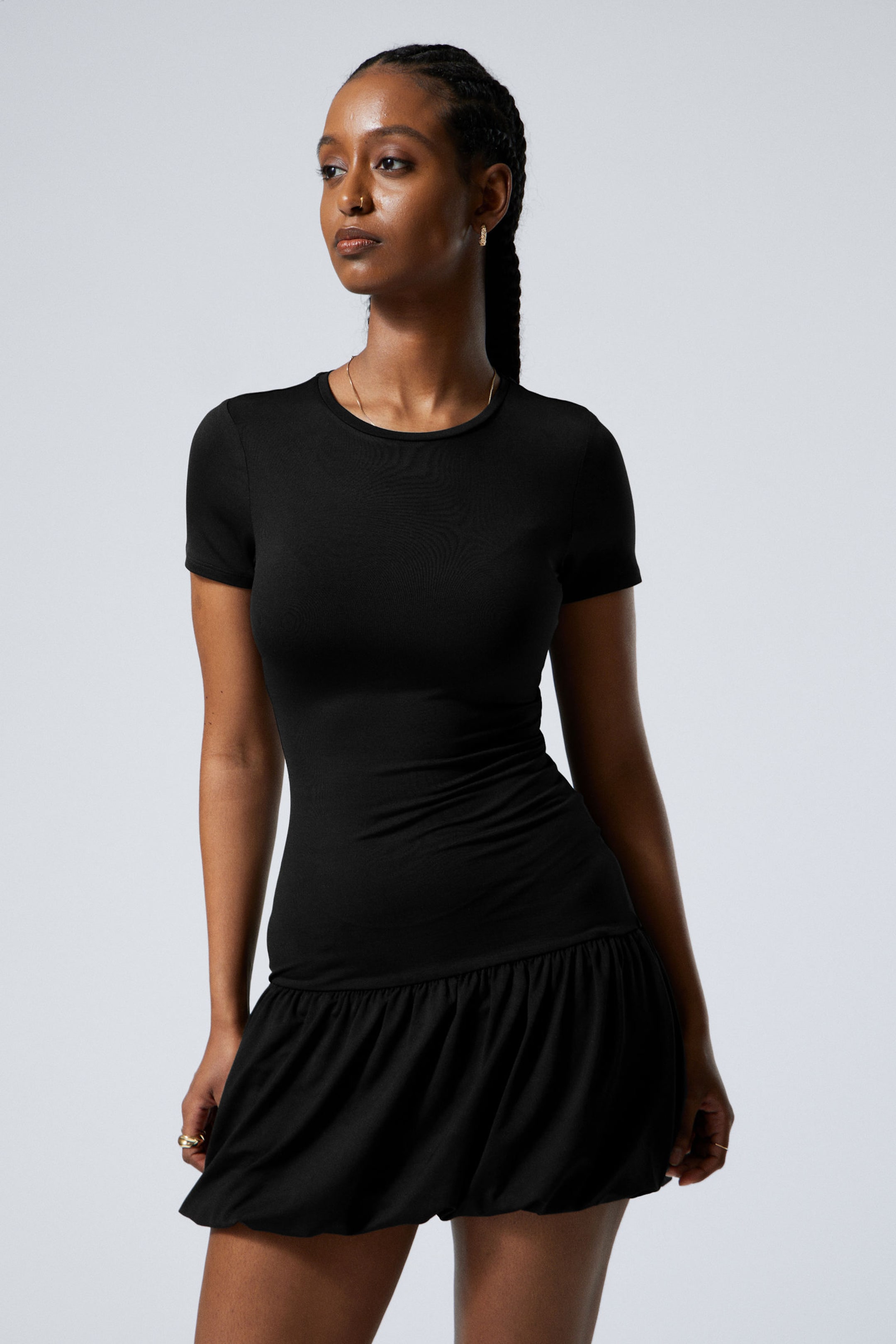 Black - Mini Balloon T-shirt Dress - 2