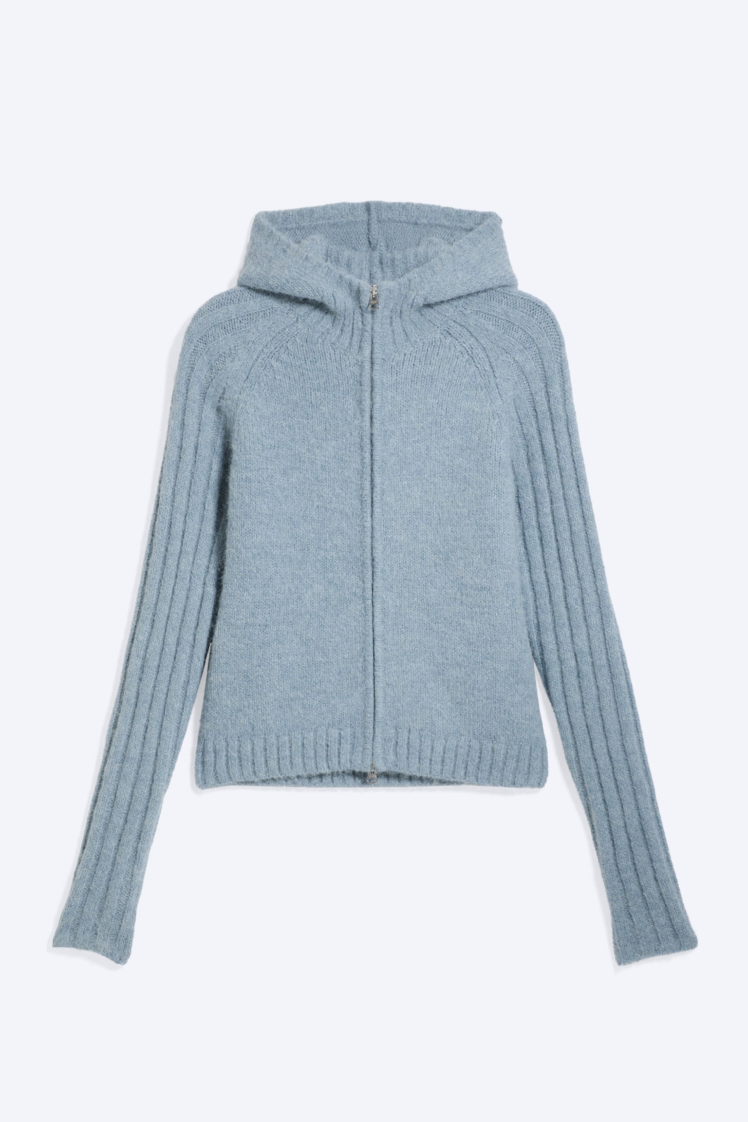 Knitted zip hoodie - Dusty Blue/Dusty Grey Melange/Dark Brown