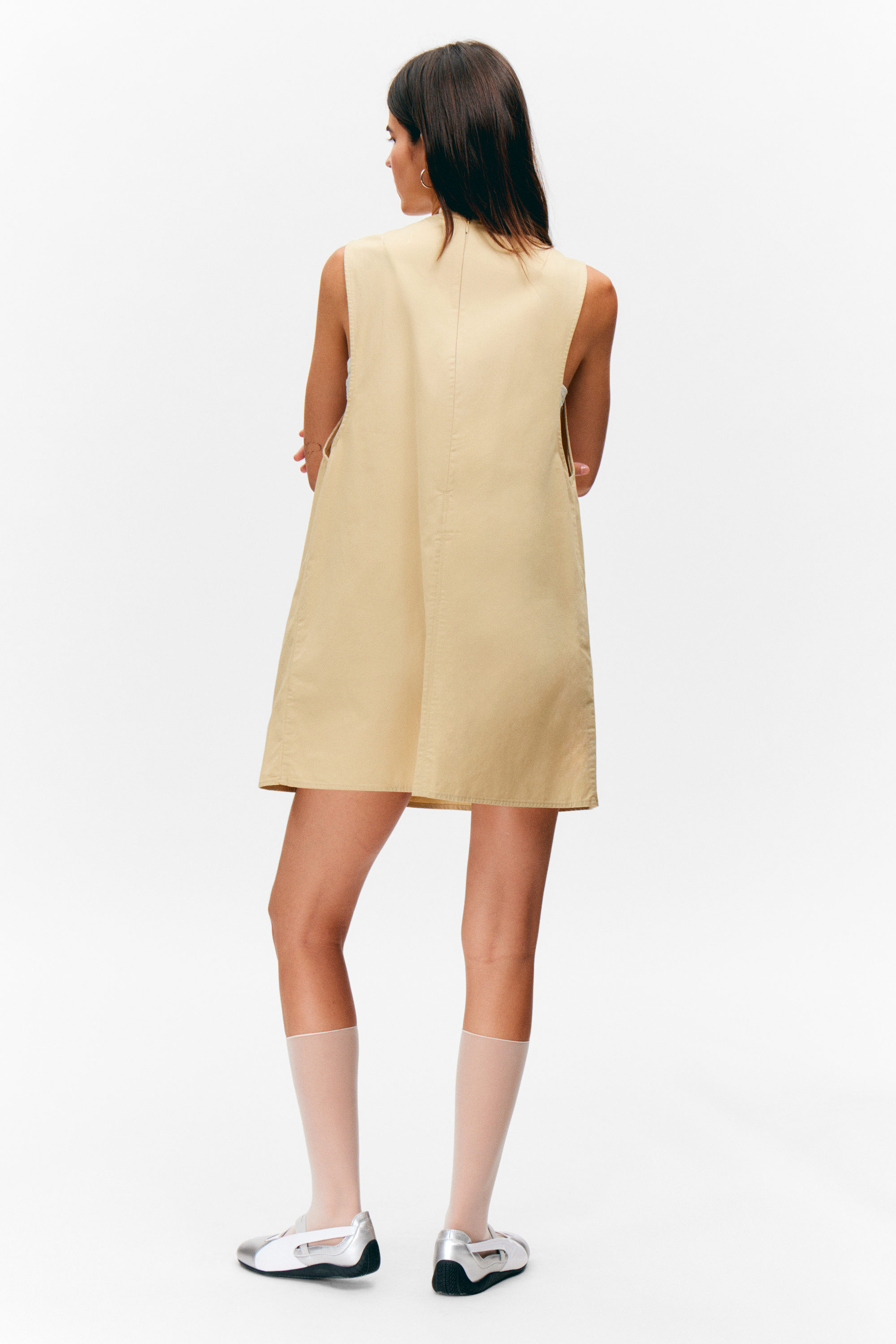 Light Yellow - Utility Cotton Canvas Mini Pinafore Dress - 2