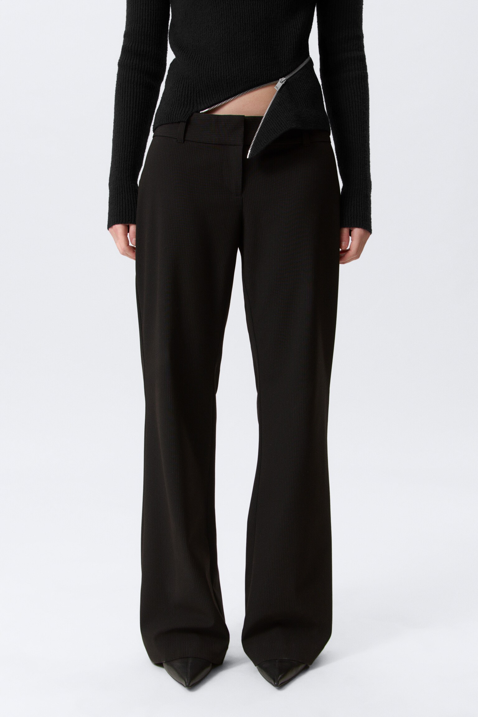 Low-Rise Flared Suiting Trousers - Pinstriped Black/Black/Dark Grey Melange - 4