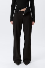 Pinstriped Black - Low-Rise Flared Suiting Trousers - 1