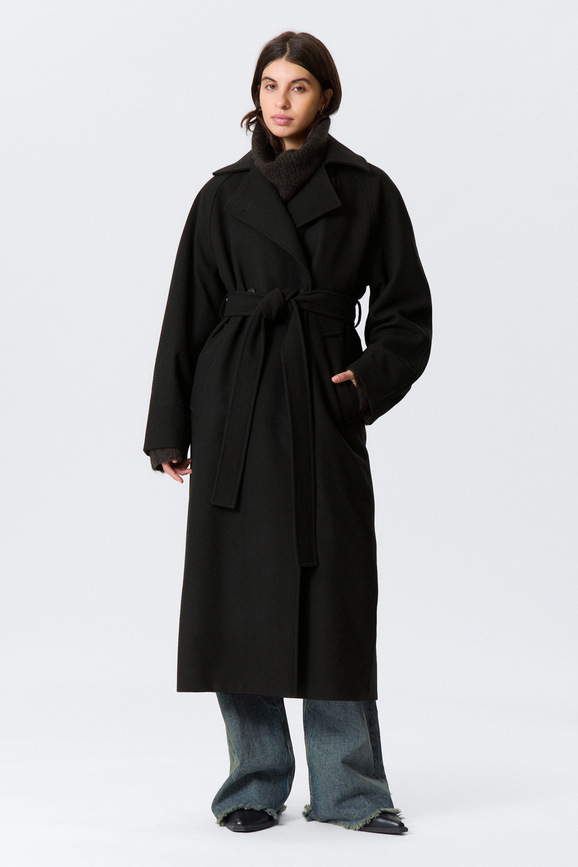Black - Kia Oversized Wool-Blend Double-Breasted Coat - 2