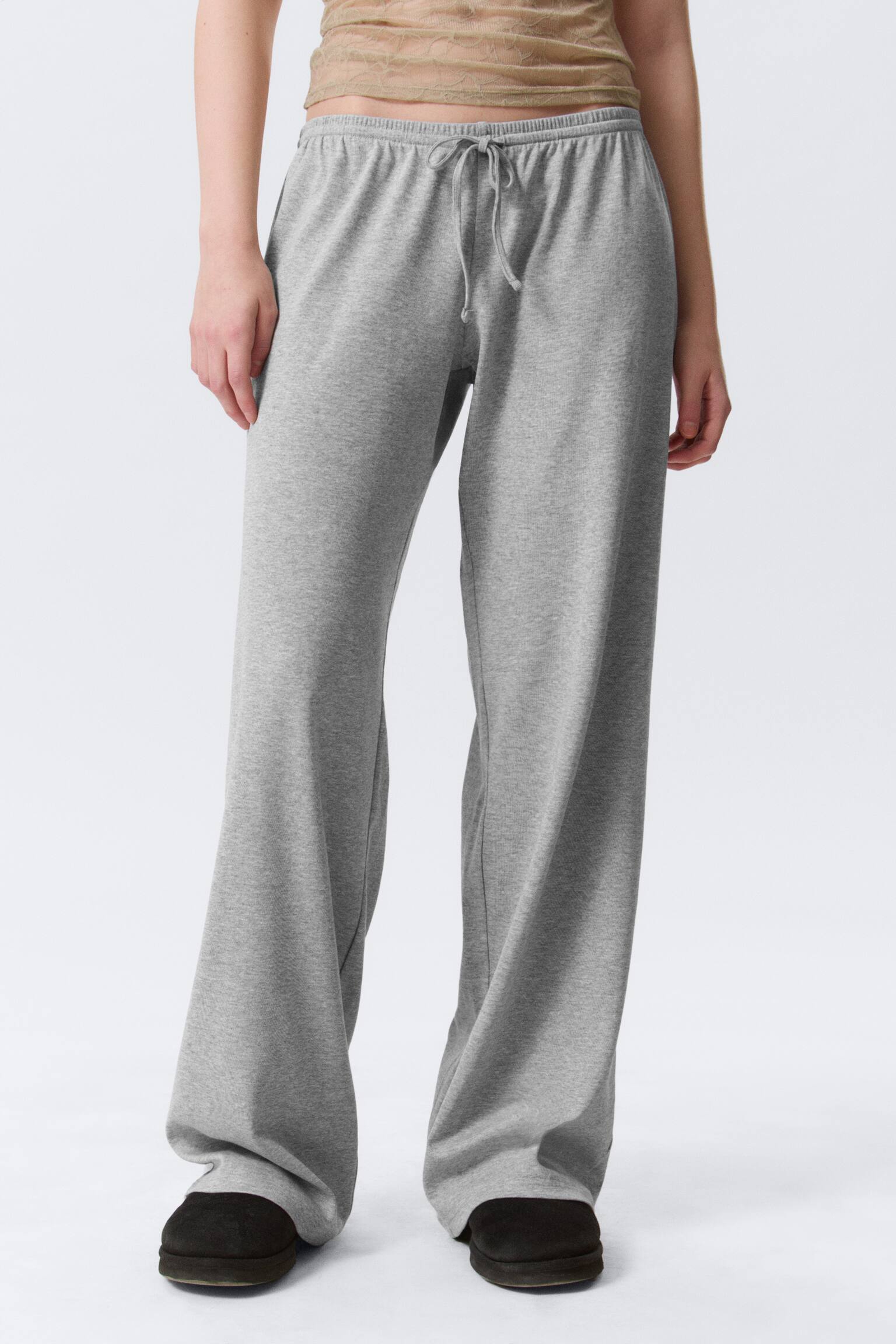 Mid Rise Relaxed Pyjama Trousers - Grey Melange/Black - 6