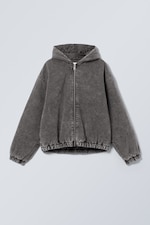Bleach Washed Black - Remy Hooded Bomber Jacket - 0