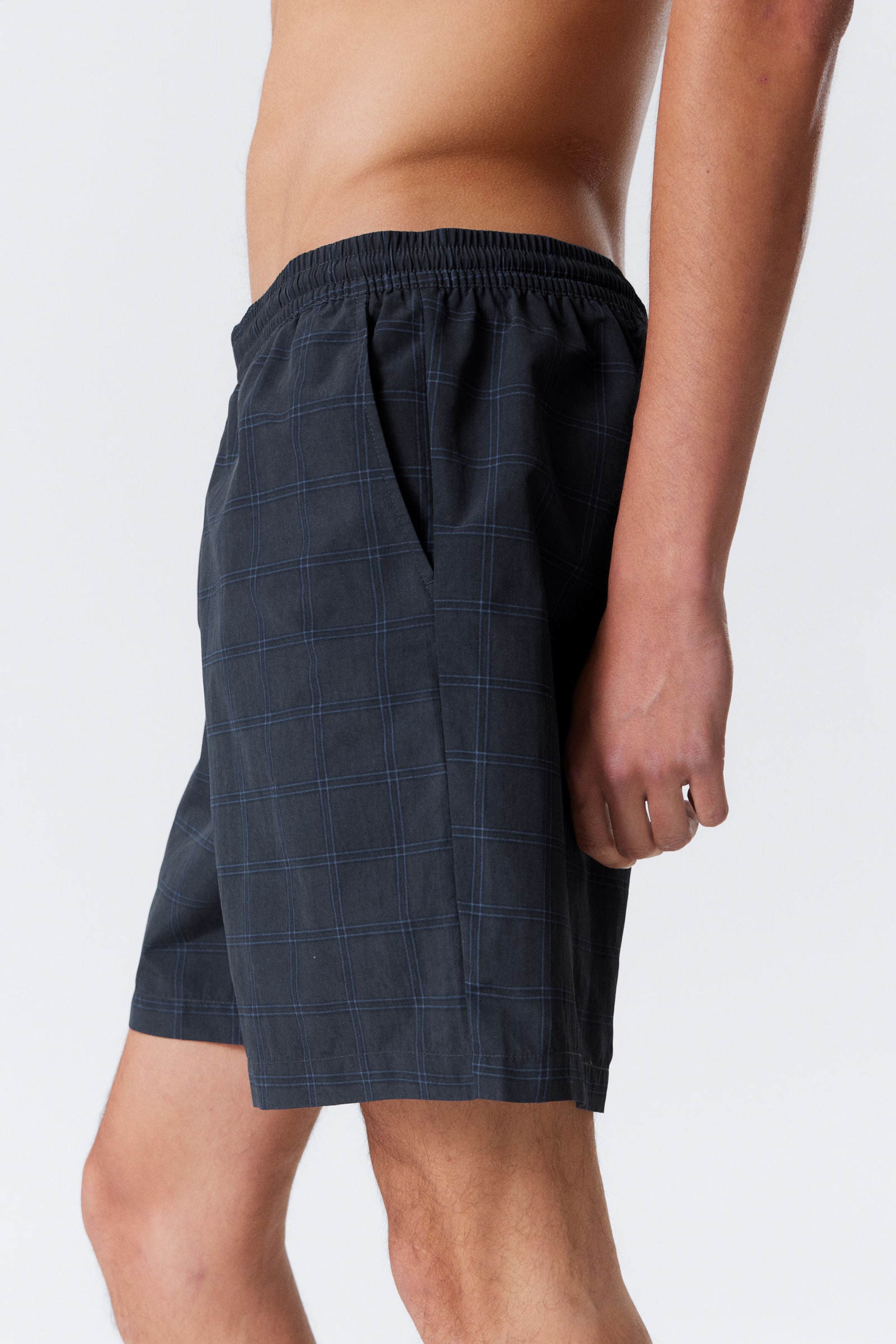 Dark Blue Check - Checked Nylon Swim Shorts - 2