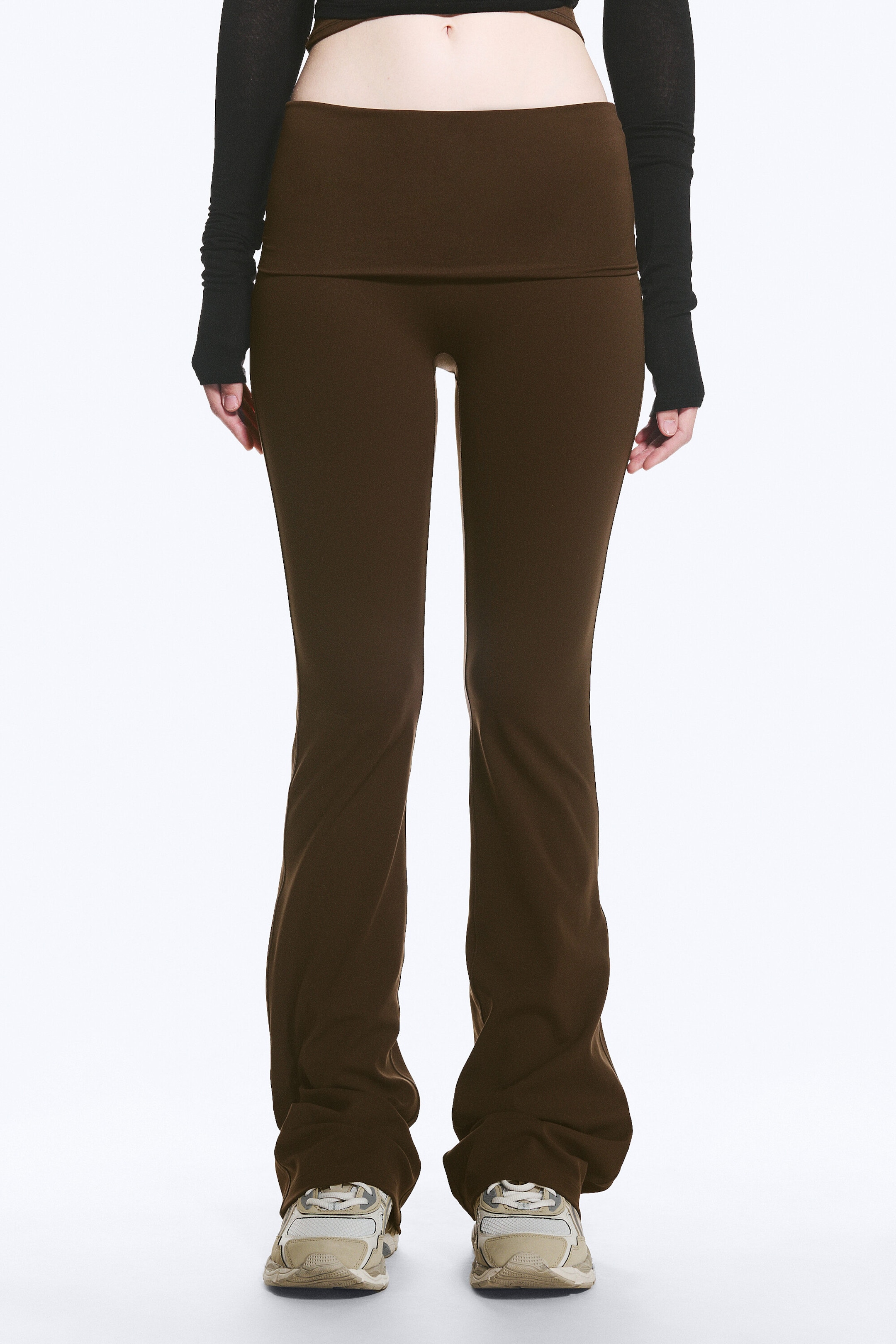 Dunkelbraun - Yoga-Leggings mit umgeschlagener Taille - 2