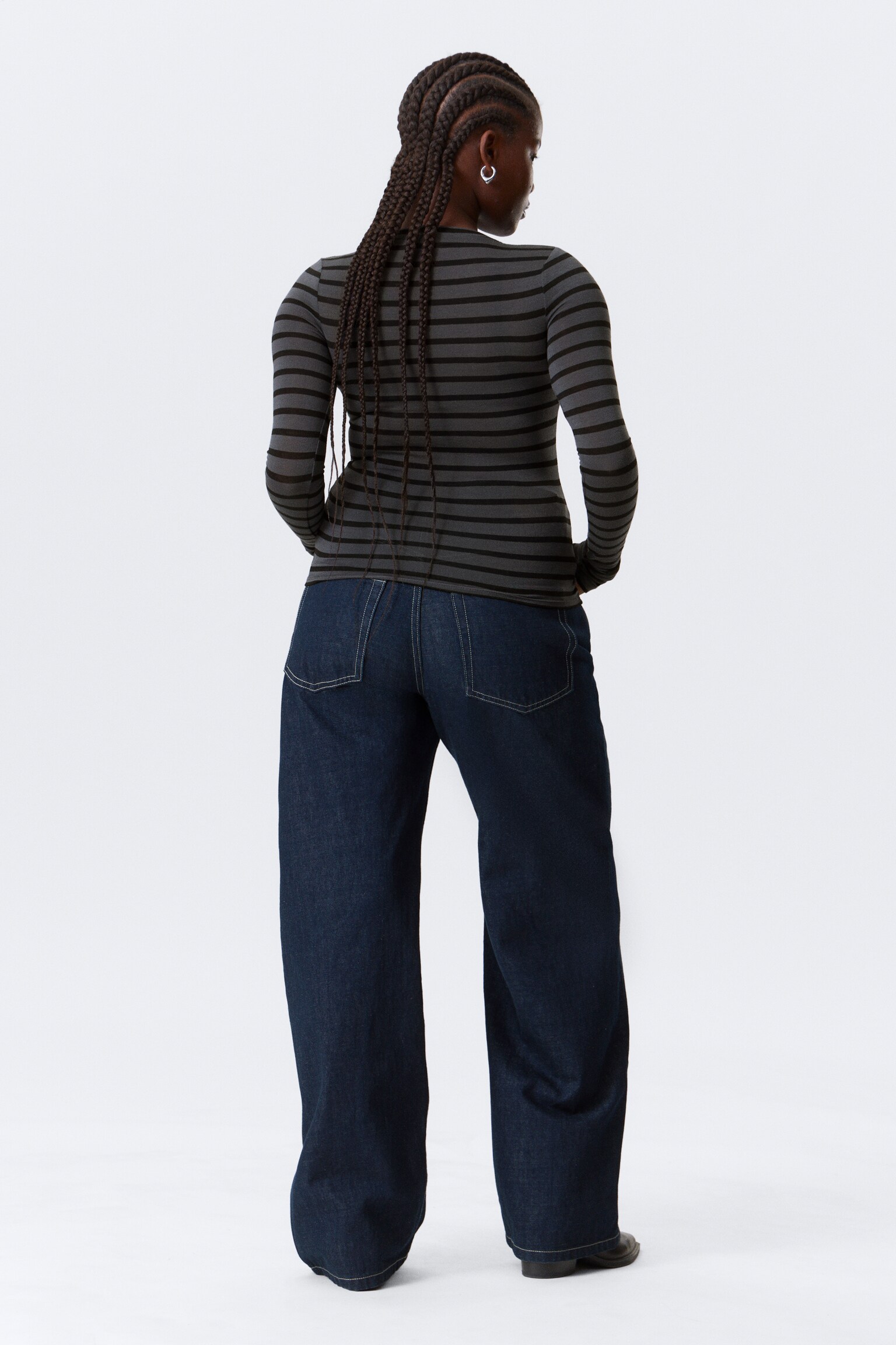 Slim langærmet Henley-top - Sorte og grå striber/Mørkeblå/Sort - 8