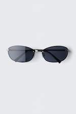 Argent - Verres bleus - Lunettes de soleil ovales en métal - 0