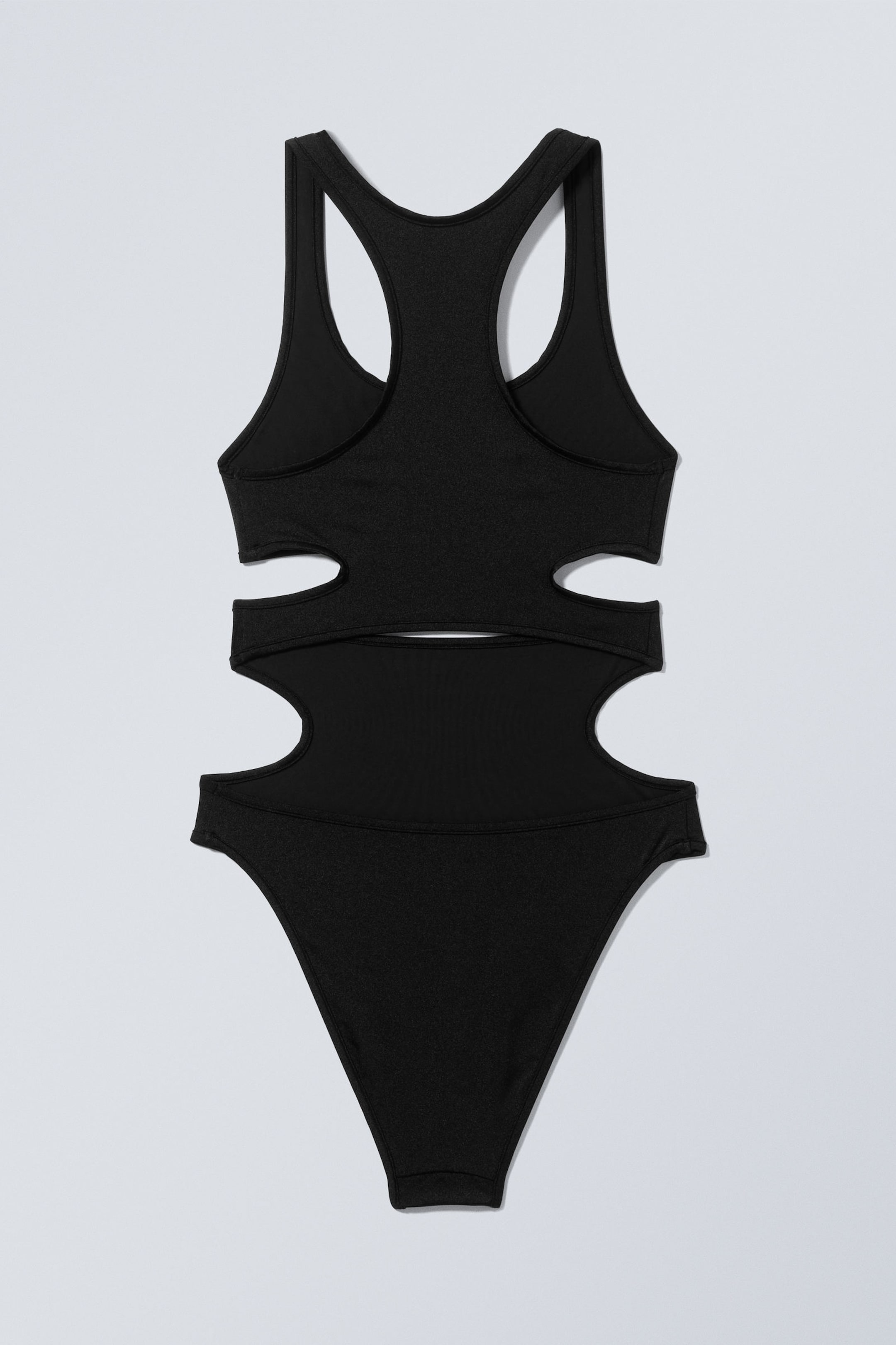 Black - Cut-out Nylon Bodysuit - 1