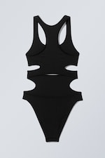 Schwarz - Nylon-Bodysuit mit Cut-outs - 1