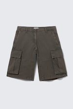 Washed Dark Grey - Loose Low Rise Cargo Shorts - 5