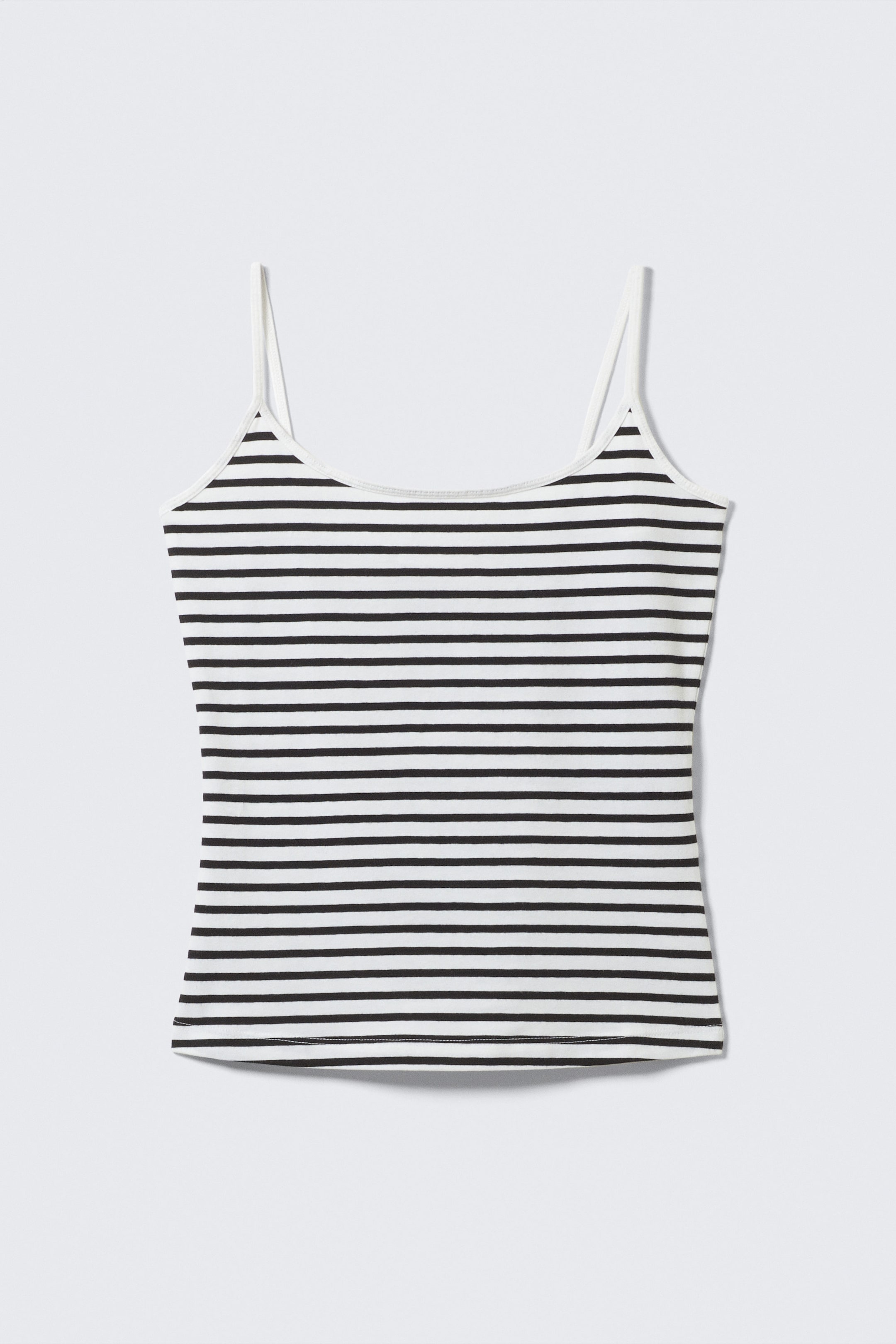 Black & White Stripe - Fitted Strappy Scoop Neck Singlet - 1