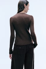Mørkebrun - Ullcardigan med V-hals - 3