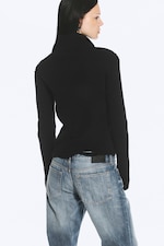 Noir - Cardigan effet usé à fermeture éclair bidirectionnelle - 3
