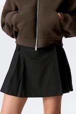 Dunkelblau - Nadelstreifen - Midi-Anzugrock mit Bundfalten - 1