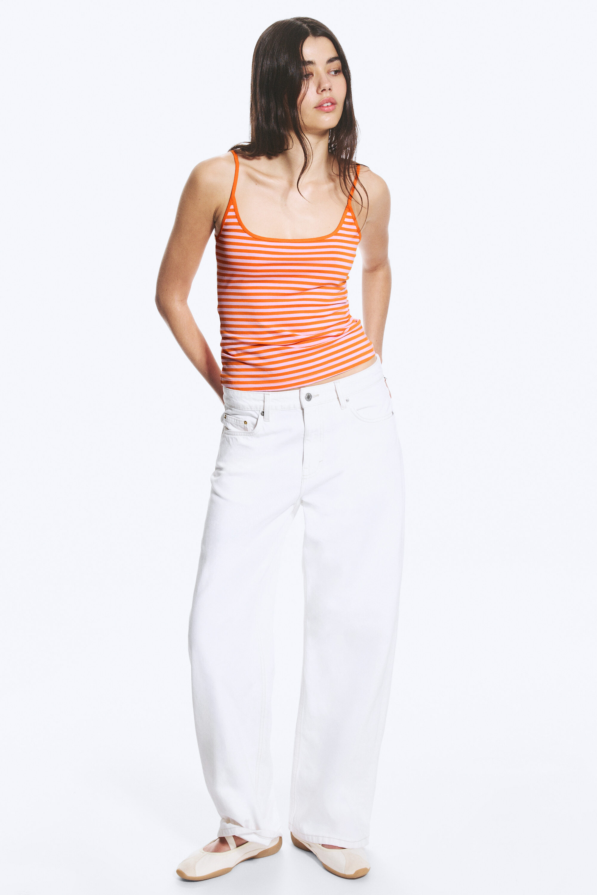 slim strap tank top - Striped Pink/Orange | Monki EU